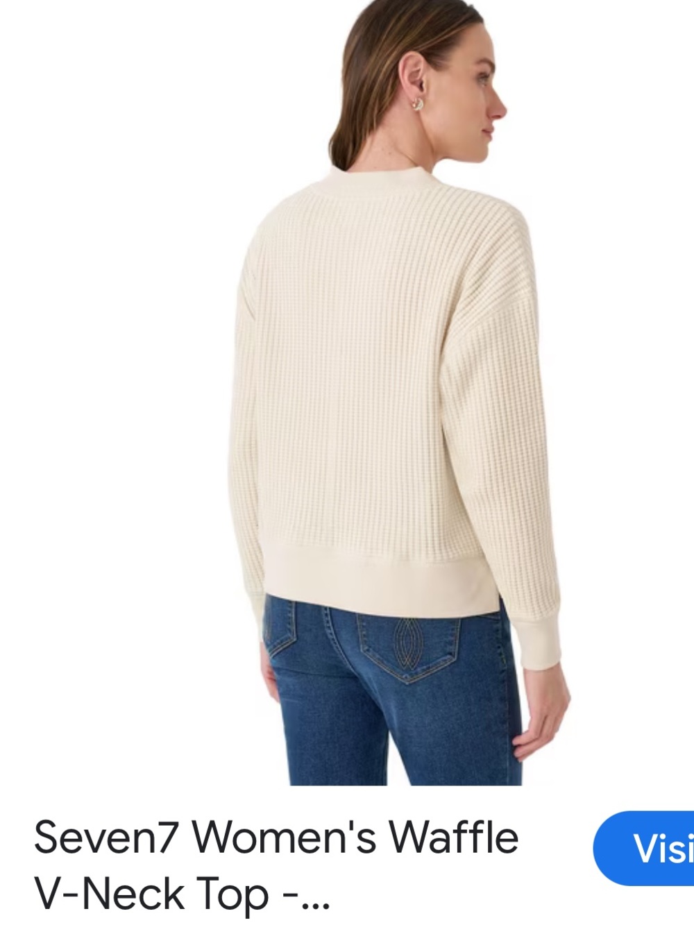 Seven7 Cream V-Neck Waffle Knit Sweater